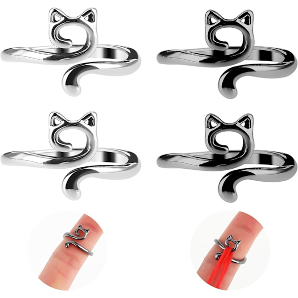 4 st Stickade Virknålar Loop Ring Metall Öppen Garnguide Justerbar Flätad Snabbare Stickning Tumhållare Tillbehör (Kattstil) -AD10-