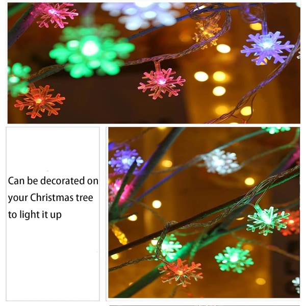 Jul LED-slingor, färgglada snöflinga vattentäta inomhus utomhus-slingor för sovrumsfestträdgård (20ft 40LED)