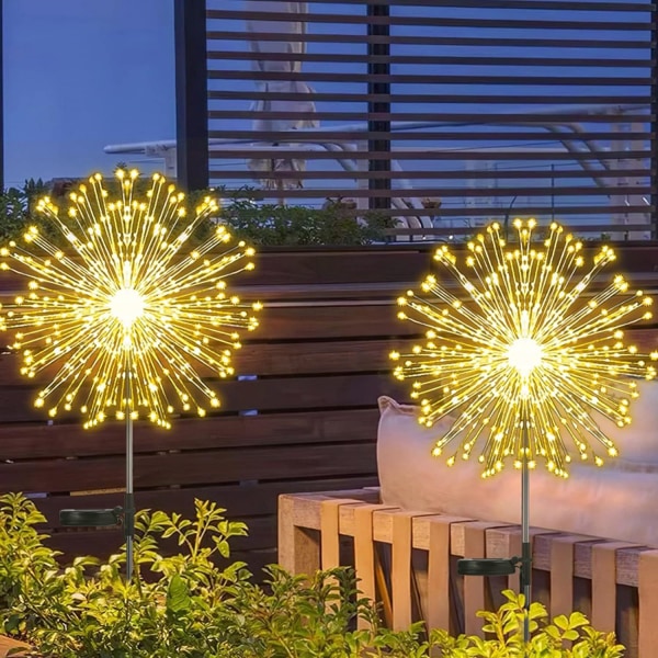4-pack dekorativa solar trädgårdsfyrverkerier, 120 LED 40 koppartrådar landskapsljus för bana, trädgård, jul, halloween (varm vit)