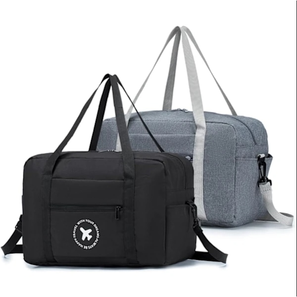 2-pak kabinetaske 40x20x25 Rejsetaske Foldbar Under Sædet Vandtæt Weekendtaske Let Håndbagage med Skulderrem, Sort＋Grå -FD3-