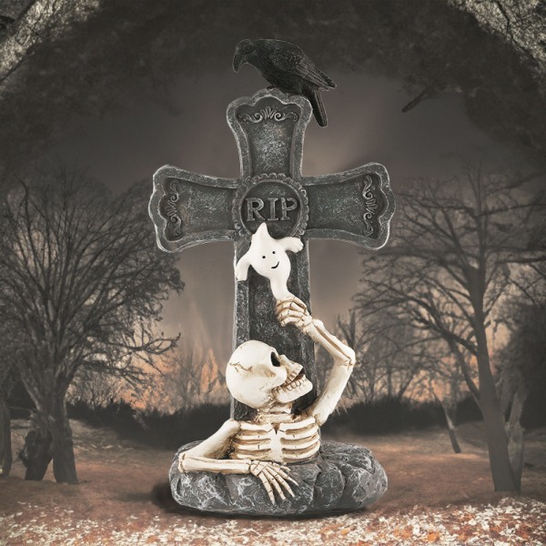 Halloween gravsten dekorationer prydnad uteplats gräsGräsmatta Dekoration Krucifix Skelett Gravsten