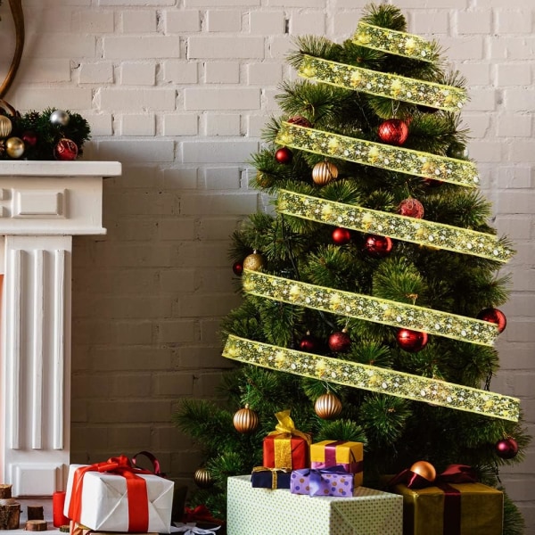 Christmas Tree Ribbon Lights, 5M juldekorationsband, LED Ribbon String Lights, för utomhusjul inomhus (guld-varm vit)