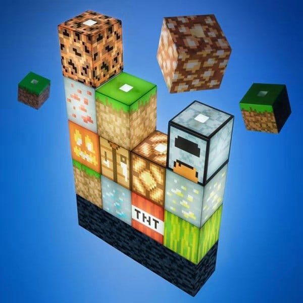 Minecraft Natlampe Byggeklodser Stitching Lampe USB Strøm