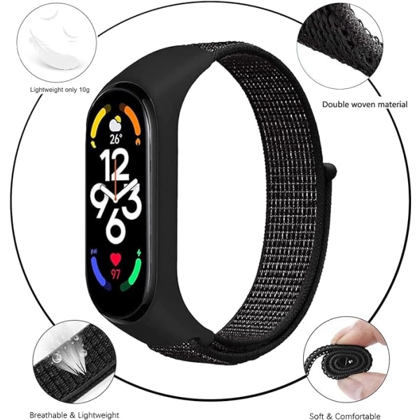 Tre remme til Xiaomi Mi Band 7/Mi Band 6/Mi Band 5/Amazfit Band 5, nylon velcro-urarmbånd, justerbar nylon-erstatningsrem