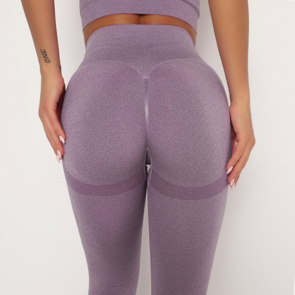 Sport Leggings Hög midja för kvinnor Gym Fitness Workout Sömlösa Yogabyxor Lila L