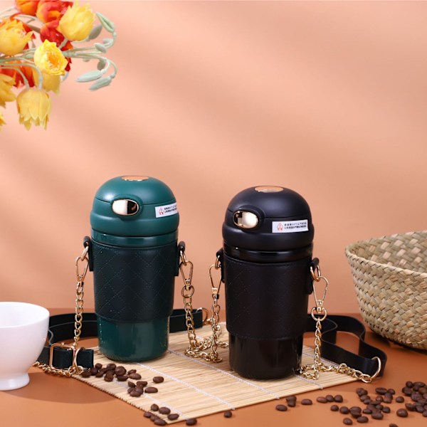 Isoleret vandflaske med sugerør, termoflaske i rustfrit stål med ærme og bærerem, rejsekrus til børn, kvinder og mænd - 16oz/480ml (grøn) -FD3-