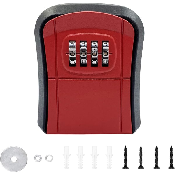 Säker nyckellåda, nyckelkodslåda, nyckelskåp, 5-siffrig låsbar låda, väggmonterat lösenordslås, röd