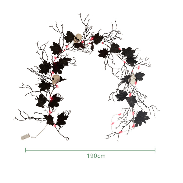 190cm Halloween dekoration simulering död gren rotting svart lönnlöv gren skalle led lampor Svart