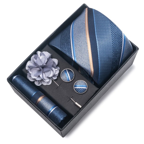 Högklassigt slipset för män med manschettknappar och ficknäsduk och boutonniere 7