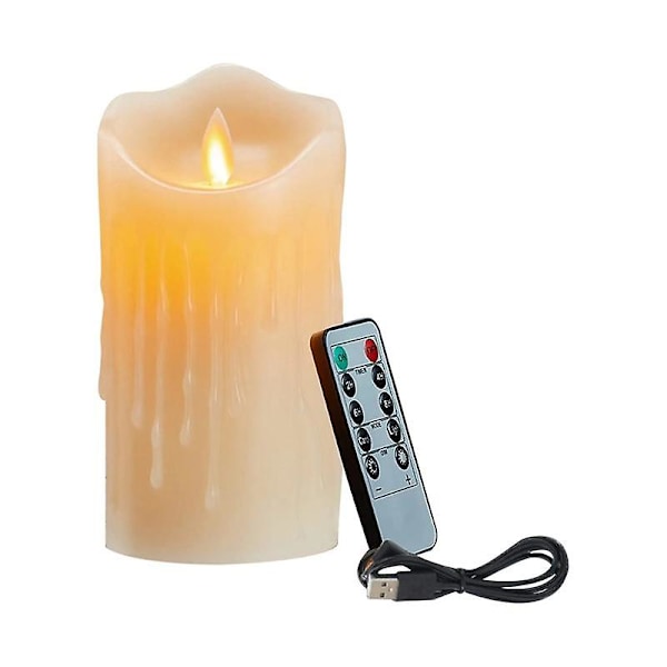 LED-ljus, flimrande flamlösa ljus, uppladdningsbara ljus, äkta vaxljus med fjärrkontroll (YJD) -AD6- CreamyWhite