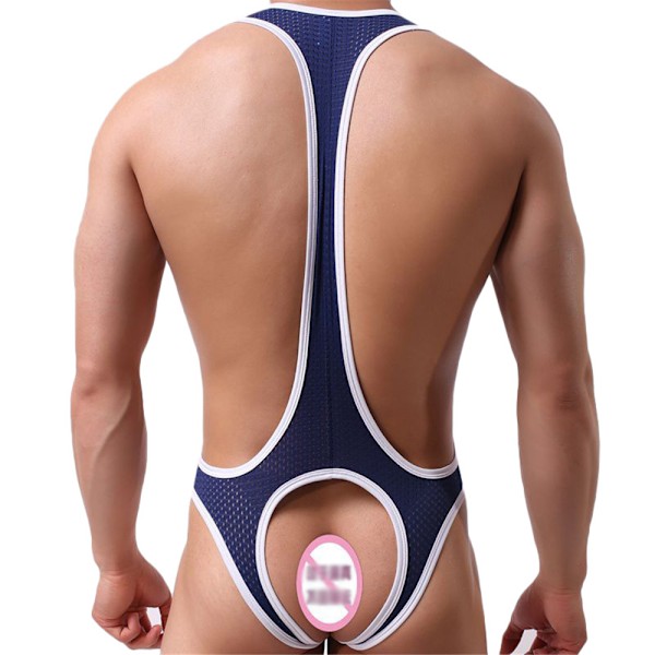 Menn Silp One Piece Truser Mesh Voksen Valentinsdag Nattøy Safirblå-FS2--AD3- Sapphire Blue 2XL