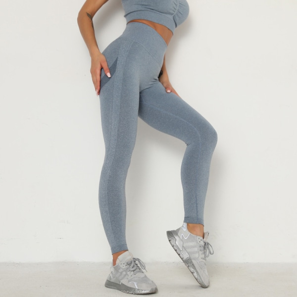 Sport Leggings Hög midja för kvinnor Gym Fitness Workout Sömlösa Yogabyxor blå L