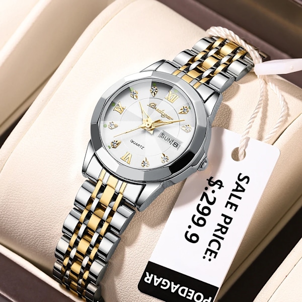 POEDAGAR Lyxig Elegant Klocka Hög Kvalitet Casual Rostfritt Stål Självlysande Vattentät Kvarts Klockor Klänning K-FS2--AD3- Gold Black