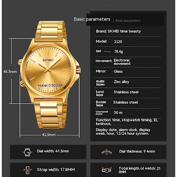 Herre Analog Digital Ure, Vandtæt Rustfrit Stål Armbåndsur til Mænd - Sort Skal og Sort urskive