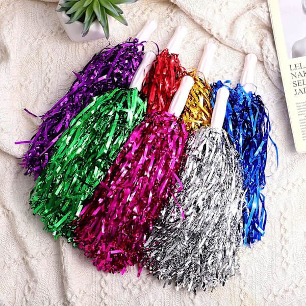 14 kpl Cheerleading Pom Pomit Metallinhohtoiset Folio Cheerleader Pom Pomit Kahvoilla Urheilutapahtumiin Cheerleading Juhlat Asusteet-AD4-