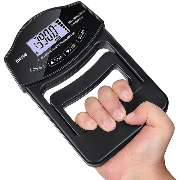 Grip Strength Tester, 396lbs/180kg Digital Hand Dynamometer Grip Strength Meter USB LCD-skärm Hand svart