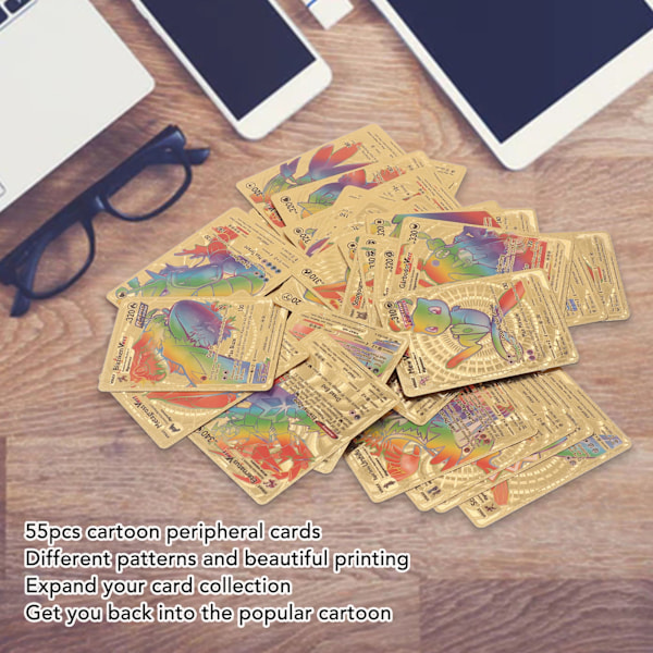 55 st Cartoon Peripheral Cards Set Engelska Ord Vackra Mönster Tryck Anime Cards Toy Golden