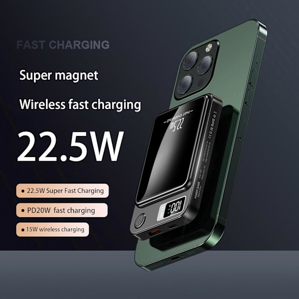 Langaton varavirtalähde magneettinen kannettava laturi 20000mAh PD 22.5W pikalatauksella USB-portti iPhone Galaxy(FMY)-AD4-