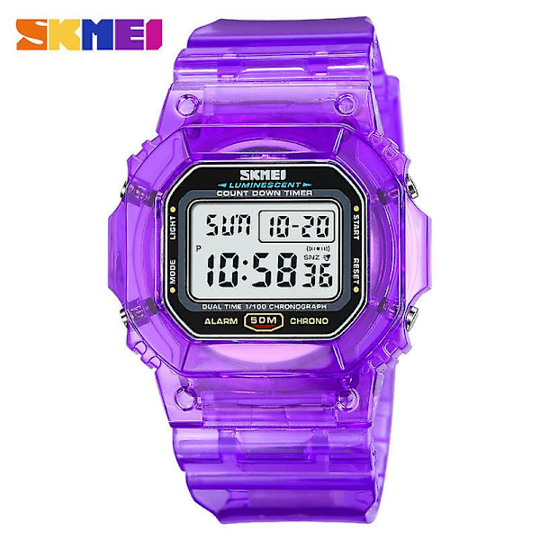 Outdoor Sport LED Digital Watches Transparent Wristwatch for Women with Stopwatch Date Waterproof-purple