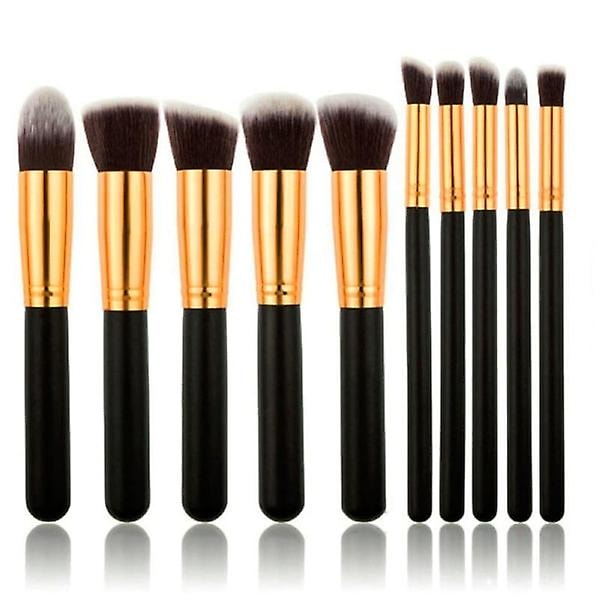 Makeup børster 10 stk - Sort/Guld-AD4-