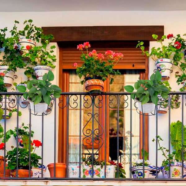 3-pakning Hengende Rekkverk Blomsterpotteholder, Rund Blomsterpotte Henger Jern, Hengende Kurver for Blomsterpotter, for Balkong, Hage, Gjerde-AD7-