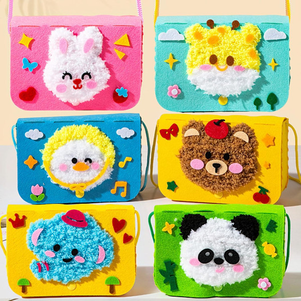 DIY-kirjontanukkepaketti, sarjakuvaeläinten ompeluprojekti lankalauta, huopaeläintarrat neulontasarja (Crossbody-laukku, vasikkanelefantti)-AD4-