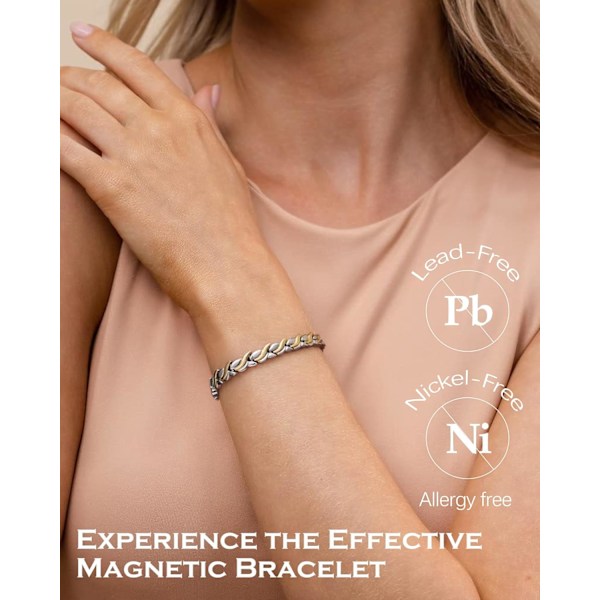 Magnetarmbånd til kvinder, magnetarmbånd i titaniumstål til damer (Fiskebensdesign - Sølv Guld)