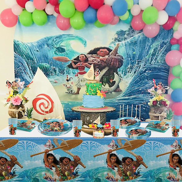 80-pack Moana födelsedagsfest tillbehör, Moana bordsdukning set inkluderar 40 tallrikar, 20 servetter, 20 pappersmuggar för pojkar och flickor-AD4-