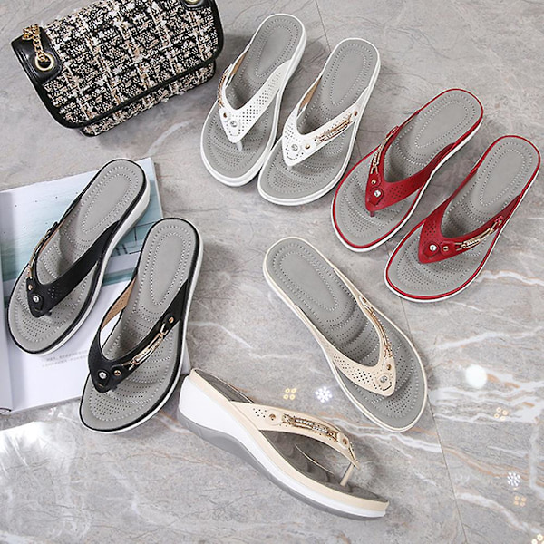 Myke og komfortable flip-flop tøfler for kvinner - Thong sandaler - Casual ortopediske sandaler Svart Black 38