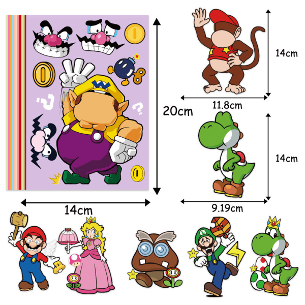 Mario-klistermärken Super Mario DIY Klistermärken för ansikte