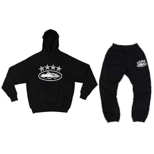 Corteiz Herrjoggingpuku, 2-osainen syksyn kevyt verryttelypuku_x67 Musta Black XL