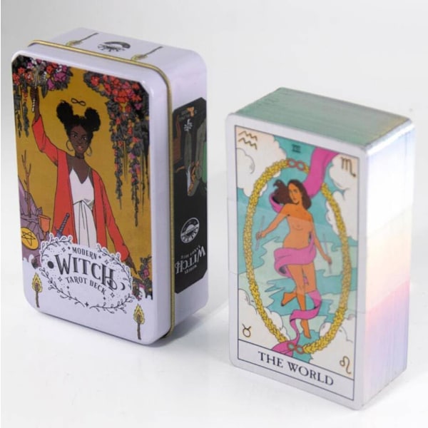 Modern Witch Tarot Deck i en burk med guldpläterad kant för spådomskort