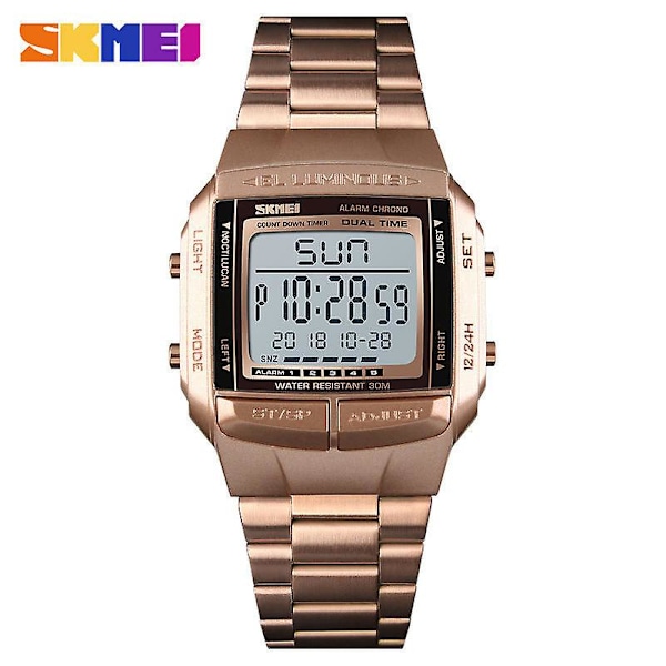 Men's Digital Watch Sports Alarm Business Watches Square Waterproof Wrist Watches-Rose Gold