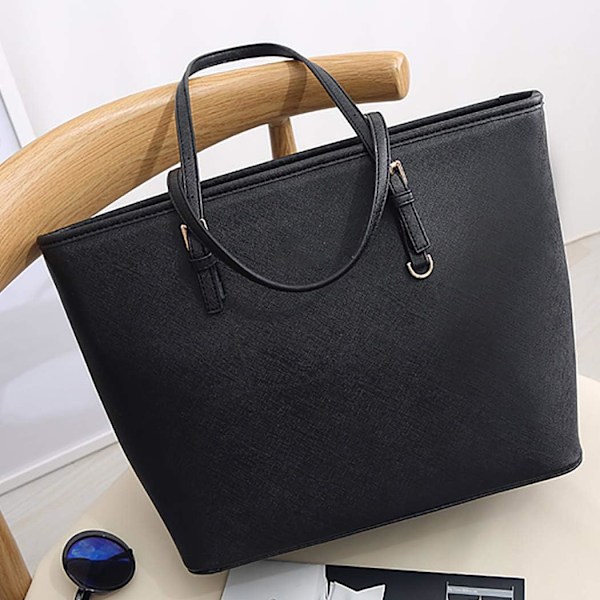 Håndvesker for kvinner, svart veske, stor håndveske, dame skulderveske, elegant håndveske, veske med justerbart glidelås shoppingrom (svart) -FD1-