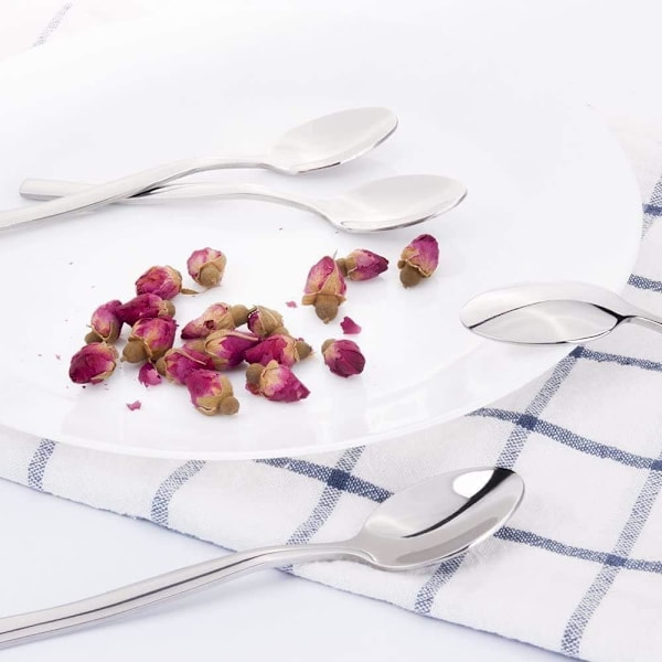 Set med 8 teskedar/kaffeskedar, 13,5 cm tesked i rostfritt stål, liten silverfärgad kaffesked i rostfritt stål -AD8-