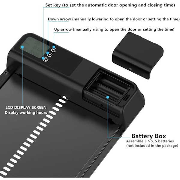 Ny automatisk hönshusdörr, 3.0 smart metall hönshusdörr, metalldjursdörr med timer, lämplig för kycklingar, ankor, duvor, etc. (svart)-AD10-