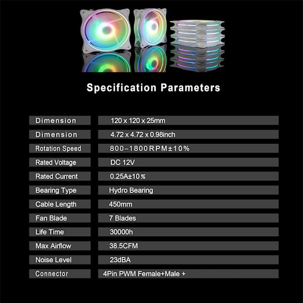 3-pack 120mm 12V RGB 4Pin PWM PC-fläkt