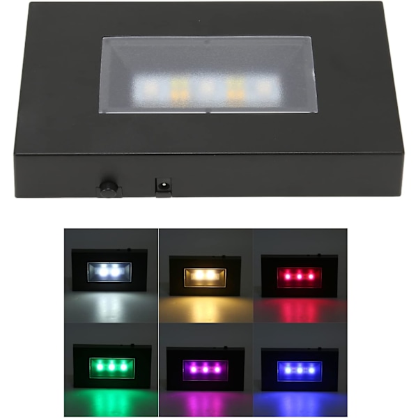 LED-valopohja, suorakulmainen USB-monivärinen valonäyttöjalusta kristallipatsaille, koruille (musta)