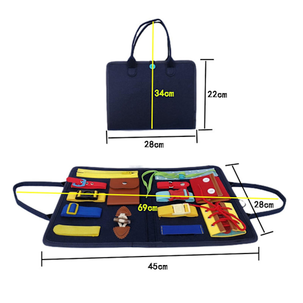 Sensorisk aktivitetsbräda för småbarn - Bärbar mörkblå pedagogisk leksak - Utvecklar finmotorik
