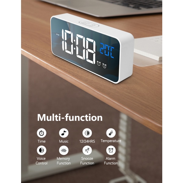 LED Digitalt Ur - Digitalt Vækkeur - Temperatur white