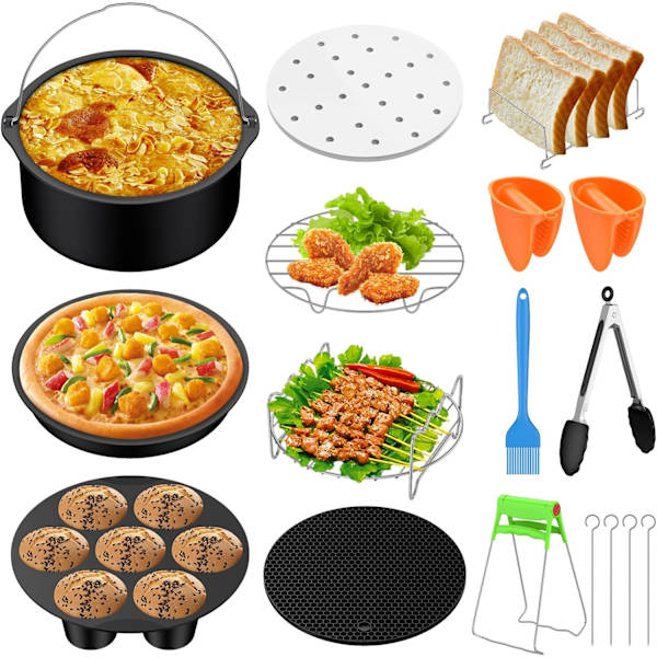 7 tuuman 17-osainen Power Round Air Fryer -lisävarustesetti 5,5L Friteerauskeittimen lisävarusteet sopivat 3,2L-8,1L -FD4-