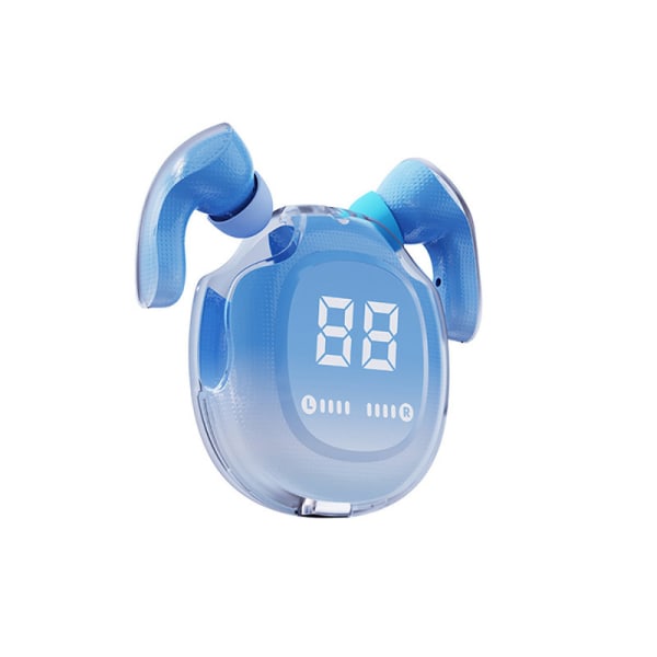 Bluetooth Headset Power Display Mini Crystal In-Ear Earbuds Clear Bin Blue