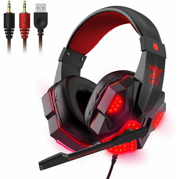 Gaming Headset Mic LED Headphones Stereo Bass Surround