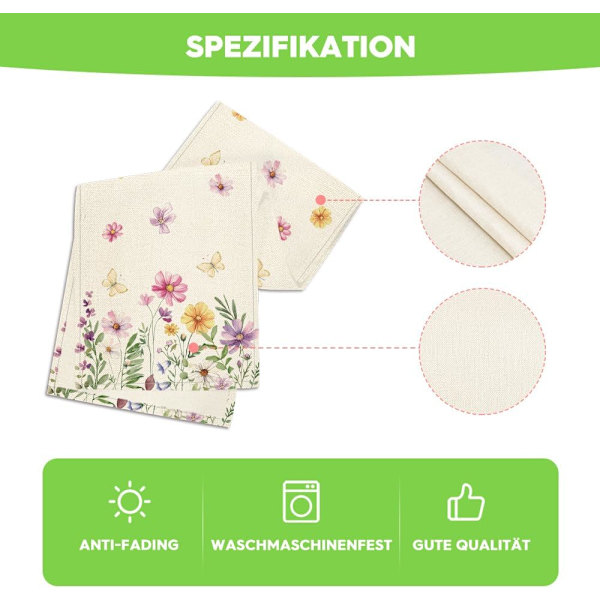 QU*Blommor fjäril vår bordslöpare, bordsduk, säsong sommar köksbordsdekoration inomhus semester festdekor 33 x 183 cm -AD6-