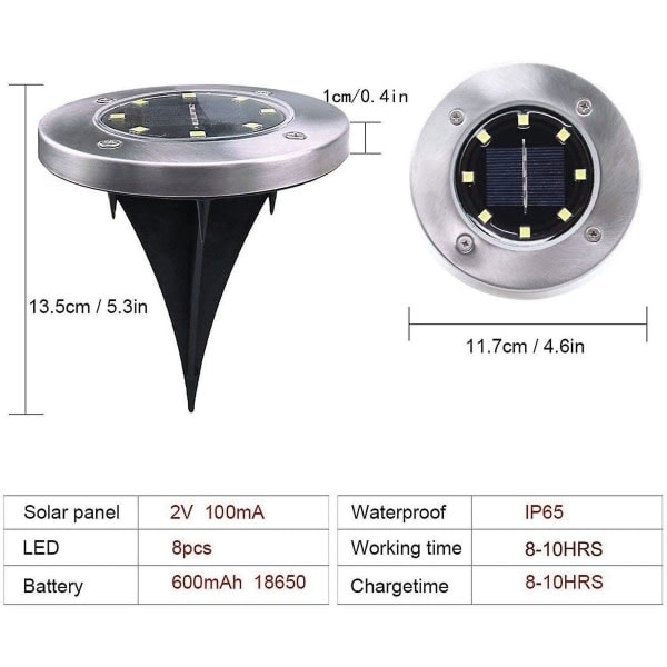Ulkokäyttöön tarkoitetut aurinkokennovalot 8 LED-aurinkokennovalot ulkokäyttöön lattiavalaisin ulkokäyttöön lattiavalaisimet puutarhavalot Ip65 (8 lämmin valkoinen)-WELLNGS -FD4-
