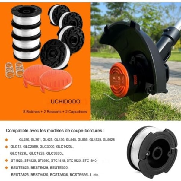 Trimmerspole til Black & Decker Trimmere, 8 Trimmerspoler med 2 spolekapsler og 2 fjedre.pa{HONGDE}-AD4-