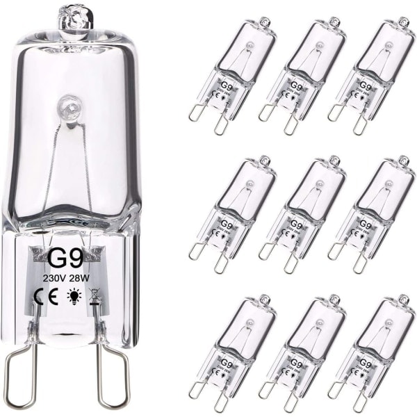 G9 Halogenpære, 10-pak Belysning G9 Halogenpære 28W 230V 370Lm 2800K (10 stk.) -AD6-
