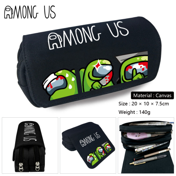 Among Us Pennfodral Pencil Case Stationery Bag Stor Kapacitet Modell Grön