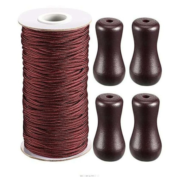 0,2 cm brun flettet snor til persienner 50 m/rulle med 4 stk. brune trævedhæng til aluminiumsmarkise, plantekasser og hobby (brun)-AD4-