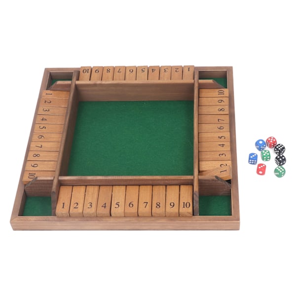 35 cm 4-vägs trä Shut The Box tärningsspel med 8 tärningar för barn vuxna brädspel matematikspel familj klassrum hem pub